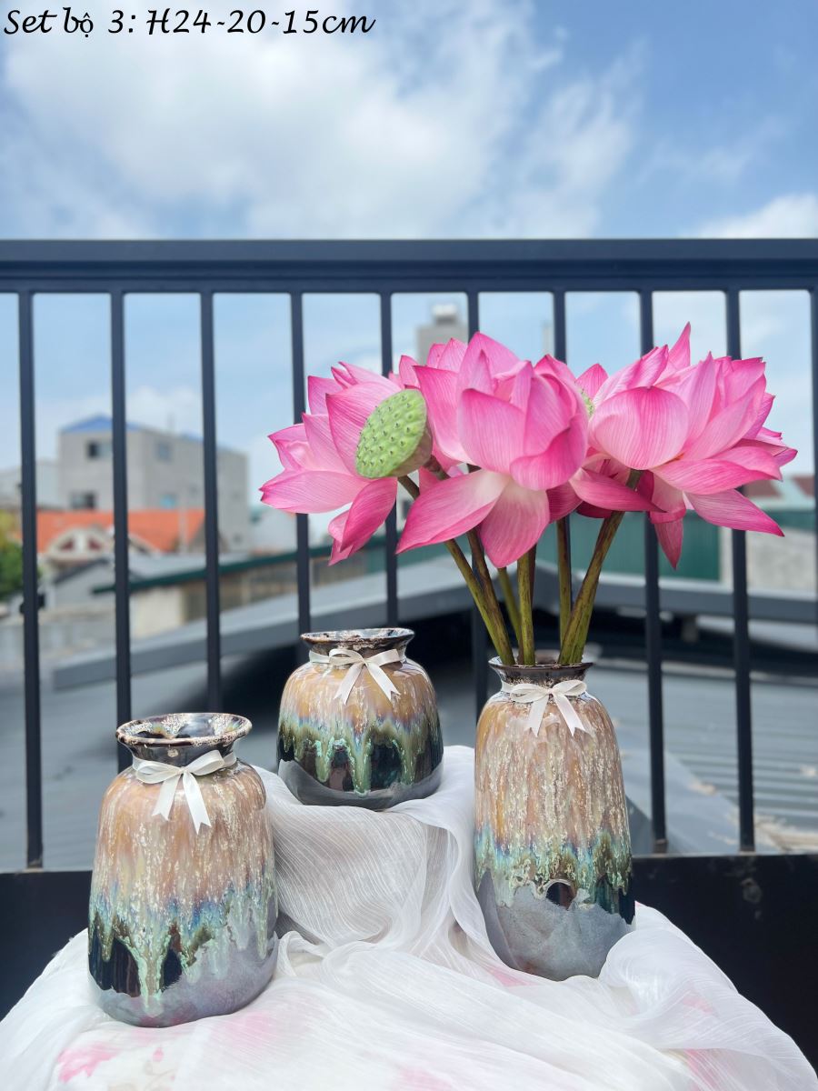 Bộ ba lọ men hỏa biến nâu Bát Tràng an toàn giá tốt Bộ ba lọ men hỏa biến nâu Bát Tràng an toàn giá tốt