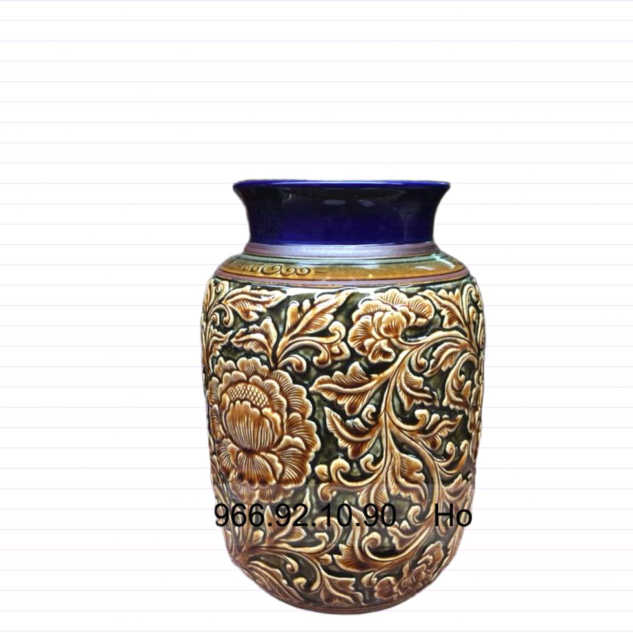 Lọ bí béo Bát Tràng khắc nổi hoa dây H30cm quà tặng sang trọng 