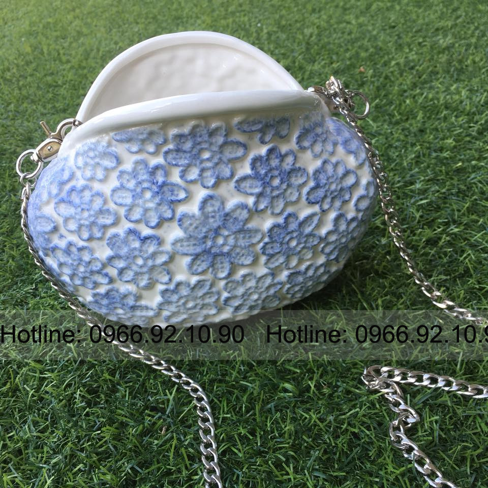 Lọ hoa túi xách Bát Tràng cao cấp sang trọng H14x22cm 