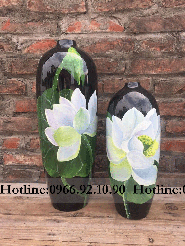 Bộ 2 bình sơn mài Sen Hoa Rum sang trọng quà tặng cao cấp