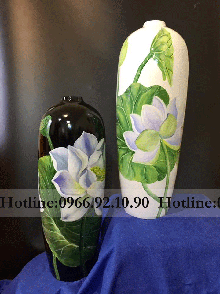 Bộ 2 bình sơn mài Sen Hoa Rum sang trọng quà tặng cao cấp