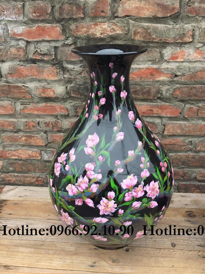 Lọ tỳ bà Rồng đỏ Chó sơn mài Đào phai Quà tặng sang trọng
