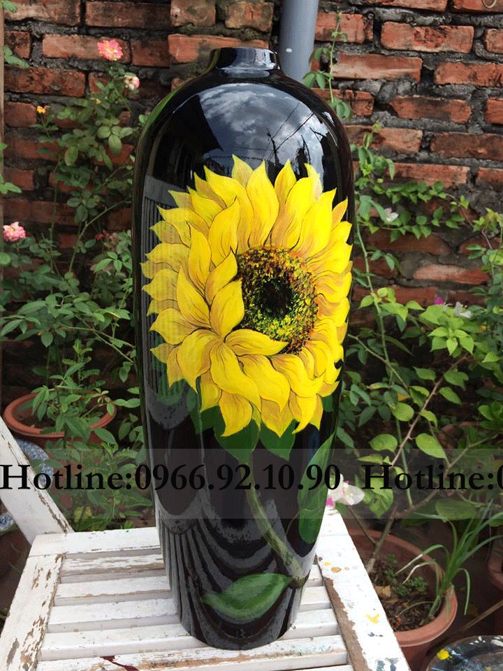 Lọ sơn mài 3D hoa hướng dương H60cm sang trọng sắc nét