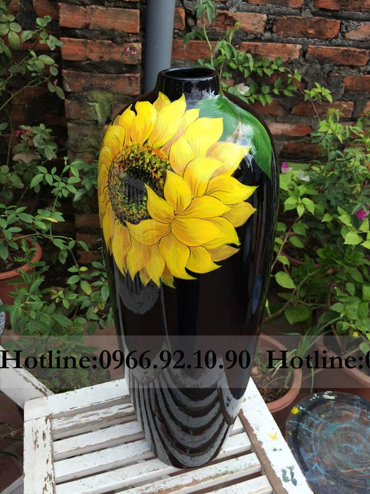 Lọ sơn mài 3D hoa hướng dương H60cm sang trọng sắc nét