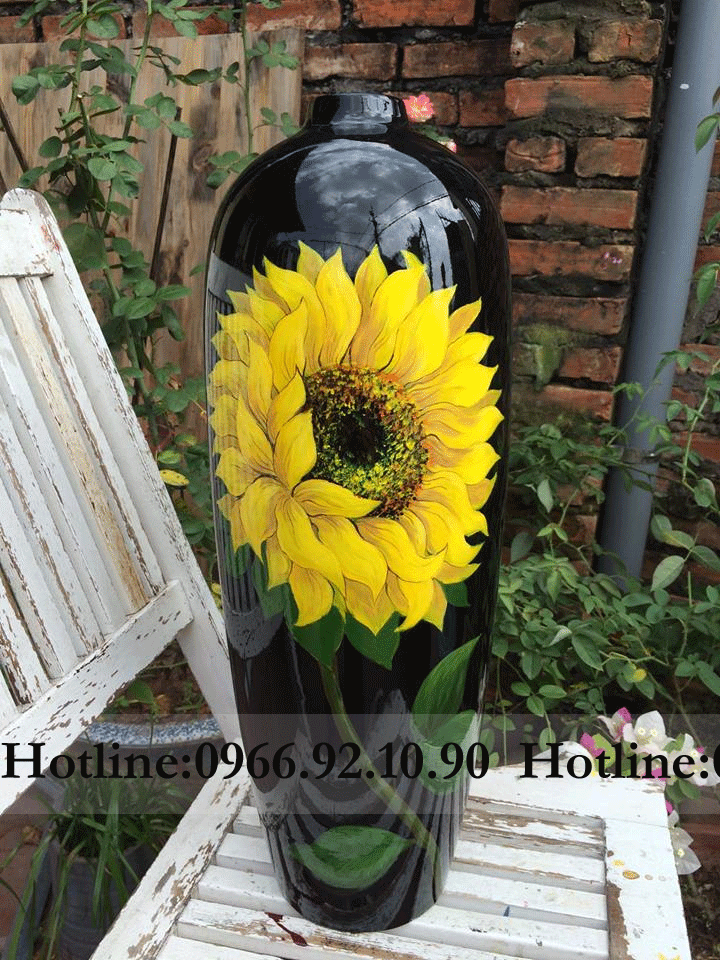 Lọ sơn mài 3D hoa hướng dương H60cm sang trọng sắc nét