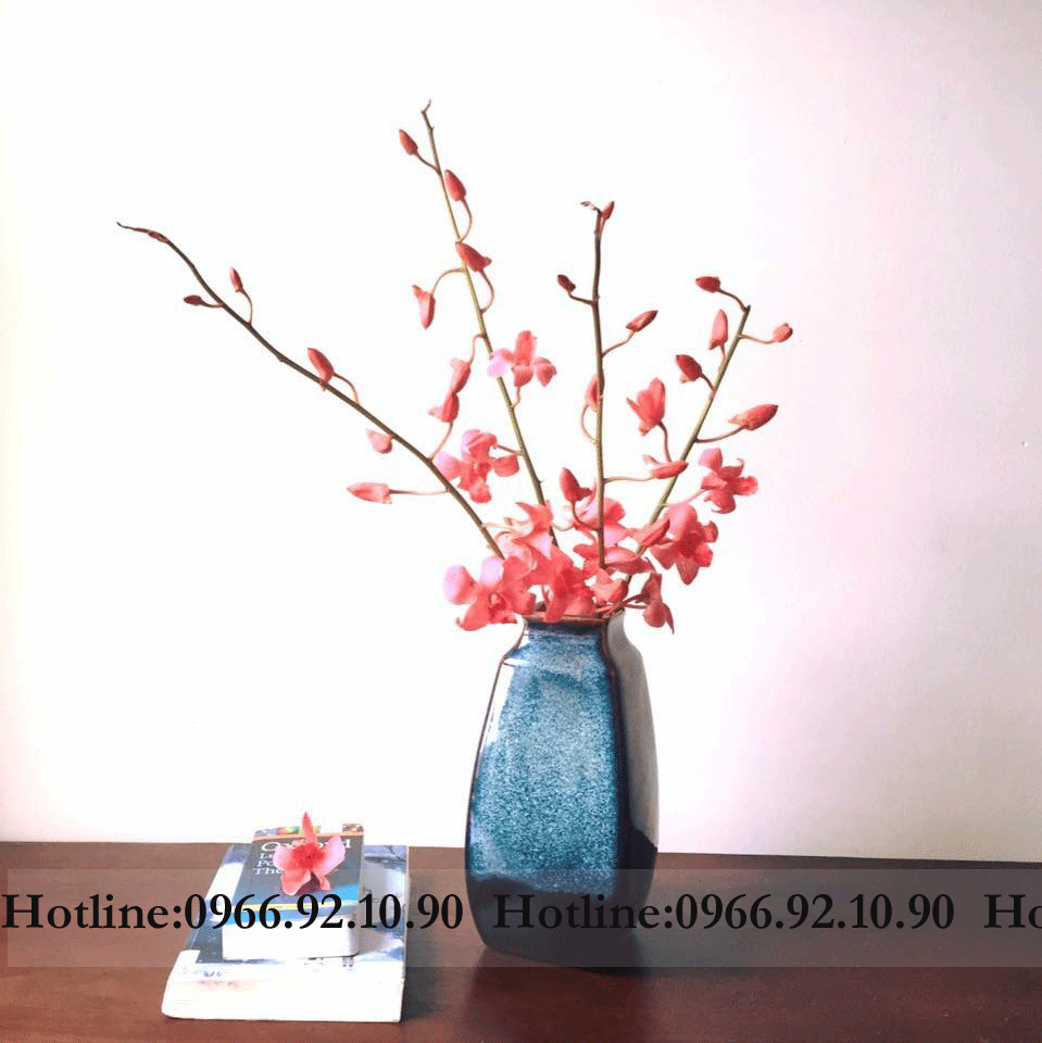 Lọ hoa men hỏa biến xanh Bát Tràng sứ cao cấp trang trí sang trọng
