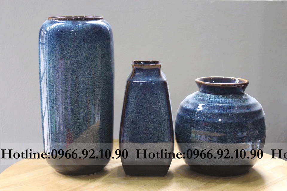 Lọ hoa men hỏa biến xanh Bát Tràng sứ cao cấp trang trí sang trọng