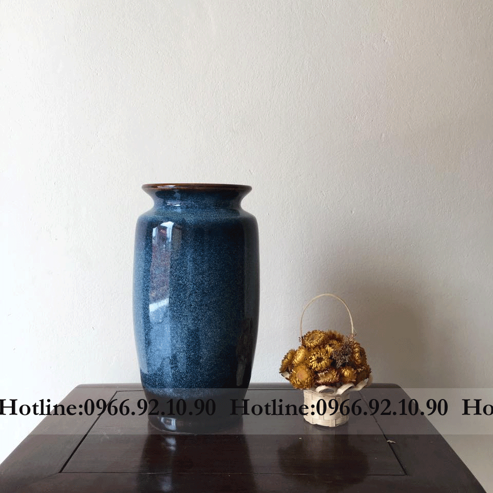 Lọ hoa men hỏa biến xanh Bát Tràng sứ cao cấp trang trí sang trọng