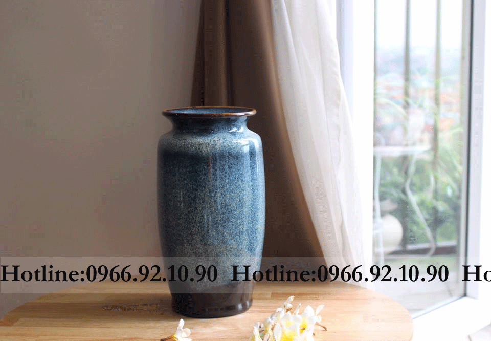Lọ hoa men hỏa biến xanh Bát Tràng sứ cao cấp trang trí sang trọng