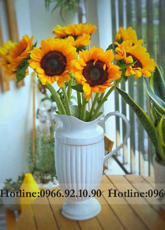 Bình sữa gốm sứ Bát Tràng cắm hoa hướng dương H35cm sang trọng 