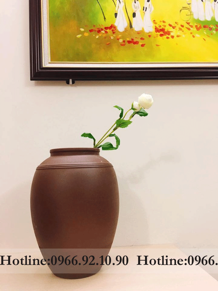 Chum sành đất nung Bát Tràng cắm hoa cao cấp H36cm D26cm