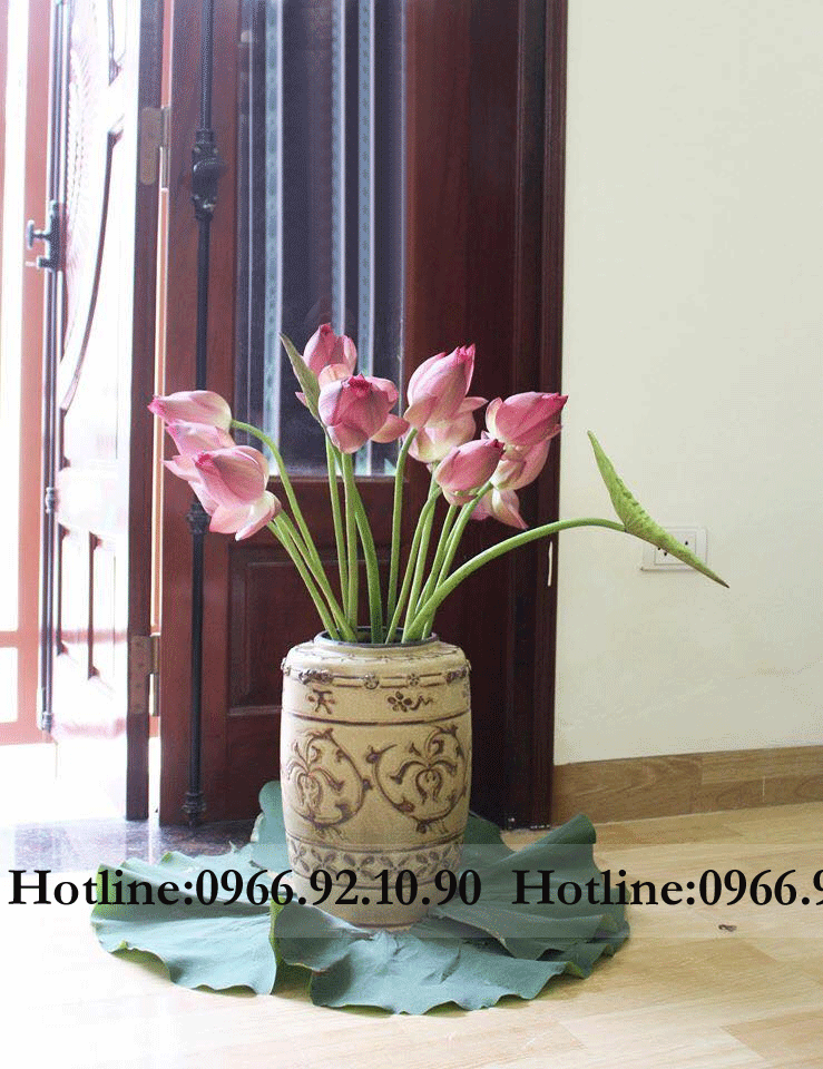 Bình cắm sen men rạn cổ hoa dây Bát Tràng cao cấp đẹp