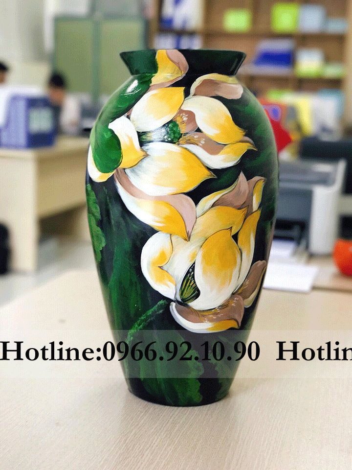 Vò sơn mài 3D hoa sen cao 42cm tinh xảo nghệ nhân Bát Tràng