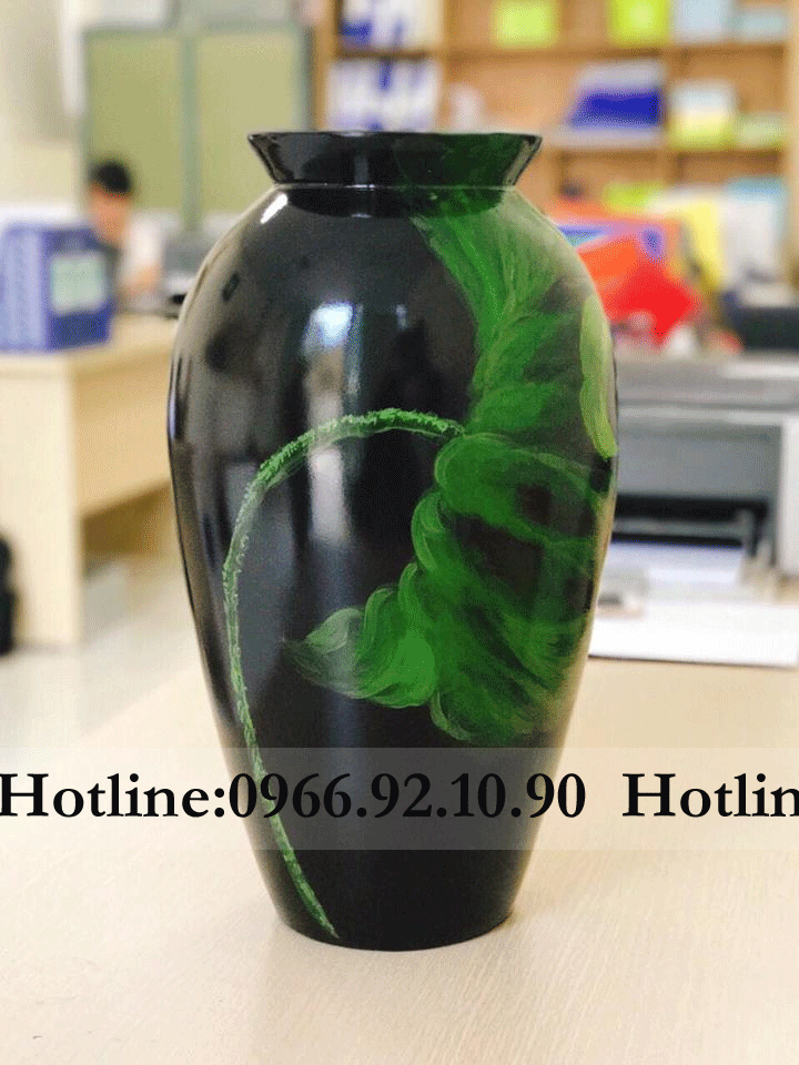 Vò sơn mài 3D hoa sen cao 42cm tinh xảo nghệ nhân Bát Tràng