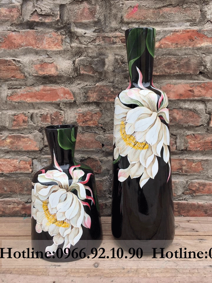 Bộ đầm loe sơn mài Bát Tràng hoa đào tinh xảo 50cm 25cm quà tặng