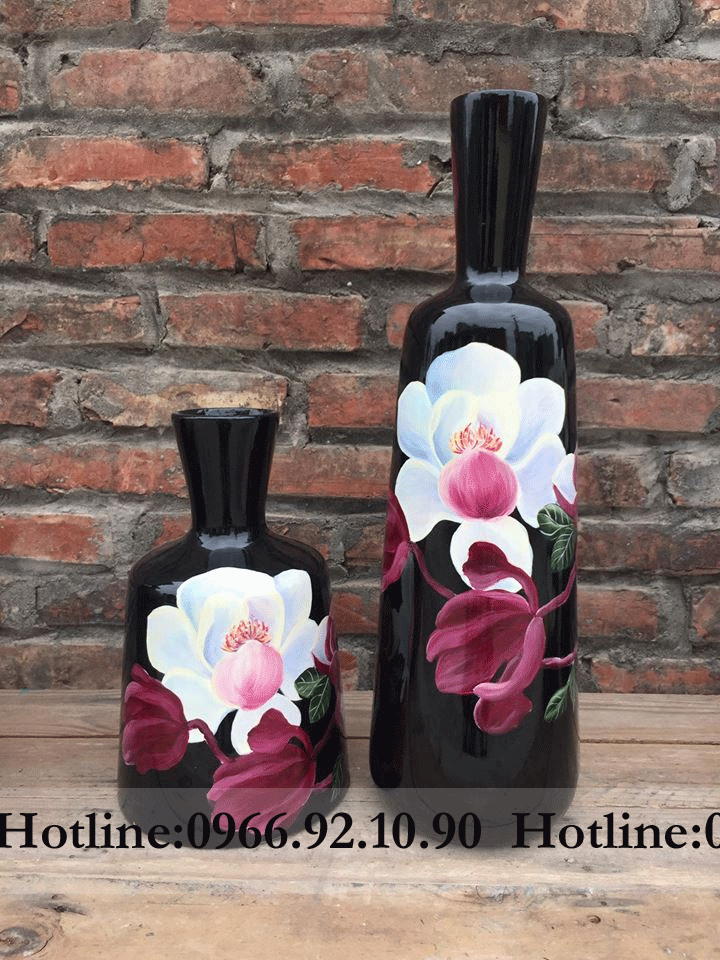 Bộ đầm loe sơn mài Bát Tràng hoa đào tinh xảo 50cm 25cm quà tặng