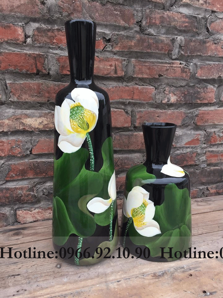 Bộ đầm loe sơn mài Bát Tràng hoa đào tinh xảo 50cm 25cm quà tặng