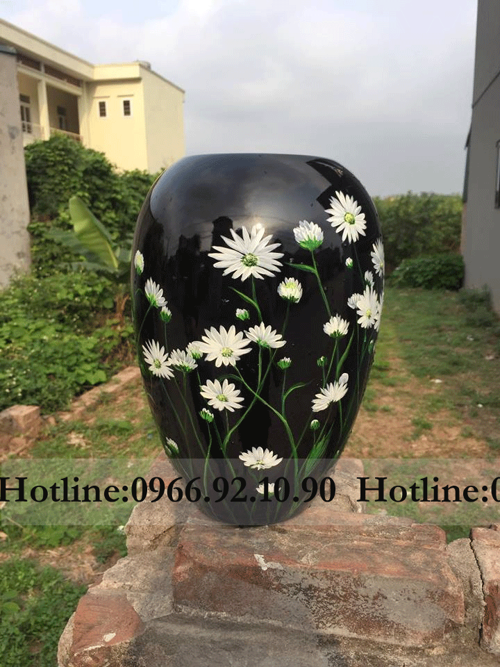 Vò sơn mài cúc họa mi 30cm sang trọng quà tặng độc đáo Bát Tràng