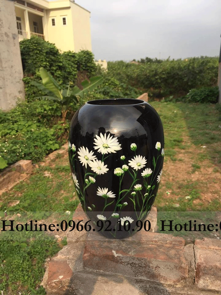 Vò sơn mài cúc họa mi 30cm sang trọng quà tặng độc đáo Bát Tràng