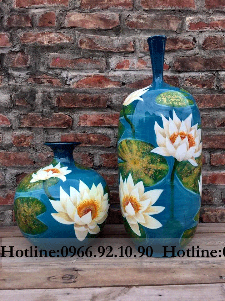 Bộ sơn mài hoa súng xanh sen hạc thủ công độc đáo chuẩn Bát Tràng