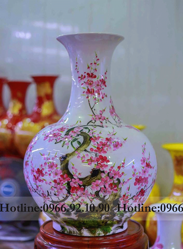 Lọ tỏi sơn mài vẽ đào H65cm thủ công đẹp sang trọng