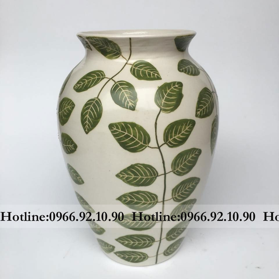 Lọ giả vuốt lá xanh gốm sứ Bát Tràng cao cấp trang trí nhà đẹp