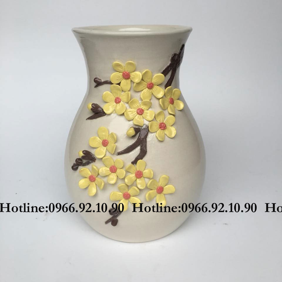 Bộ lọ gốm sứ đắp nổi hoa mai tinh xảo 3 kích thước quà tặng sang trọng