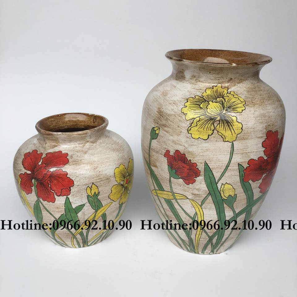 Bộ 2 vò giả vẽ tay tinh xảo decor quà tặng độc đáo H18-26cm