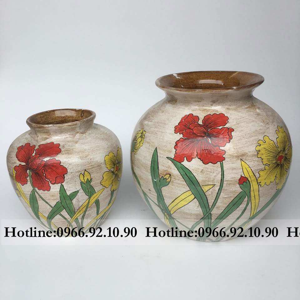 Bộ 2 vò giả vẽ tay tinh xảo decor quà tặng độc đáo H18-26cm