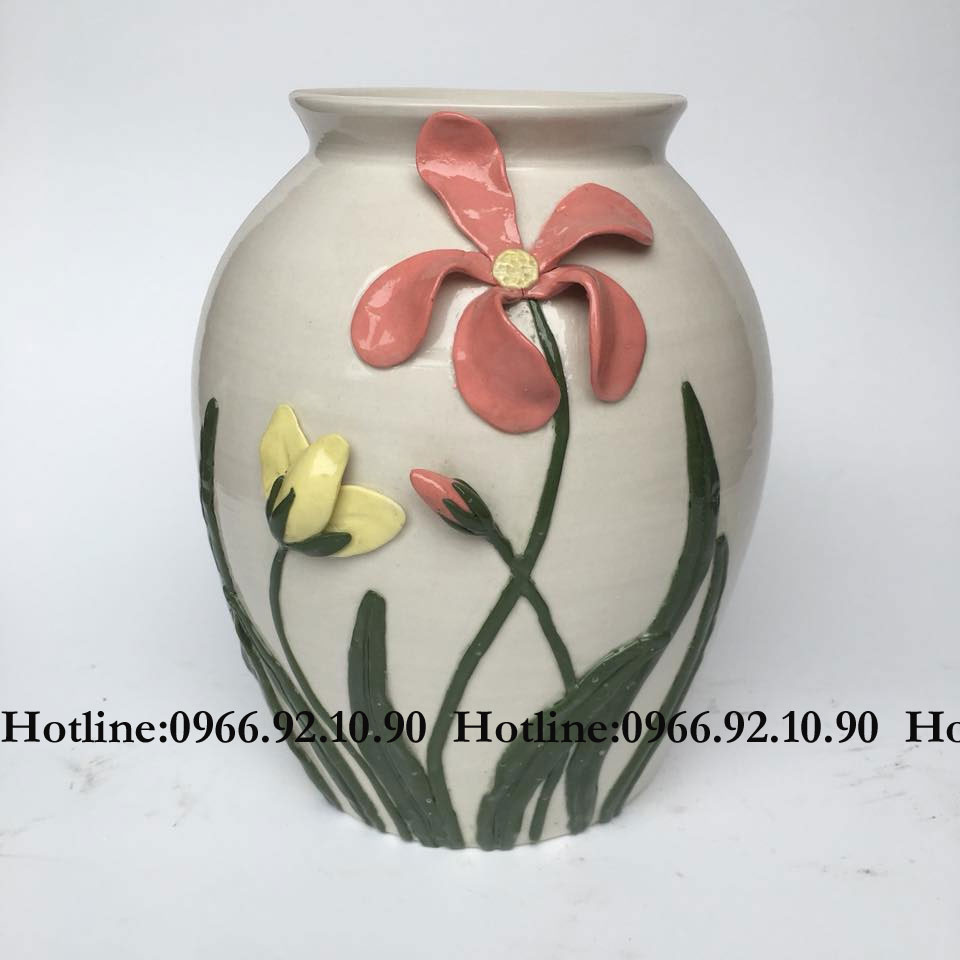 Lọ giả vuốt đắp nổi 24cm gốm sứ Bát Tràng sang trọng quà tặng