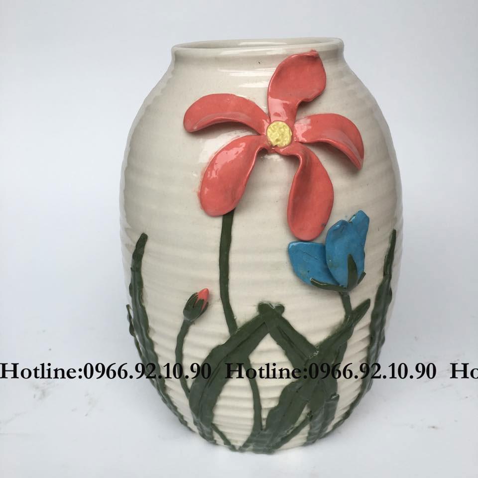 Lọ giả vuốt đắp nổi 24cm gốm sứ Bát Tràng sang trọng quà tặng
