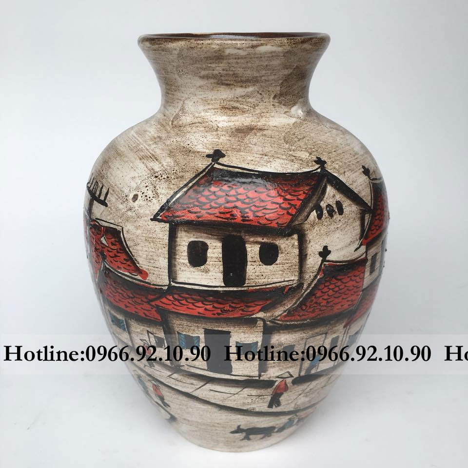 Bộ đôi phố cổ gốm sứ Bát Tràng H30cm 25cm quà tặng ý nghĩa
