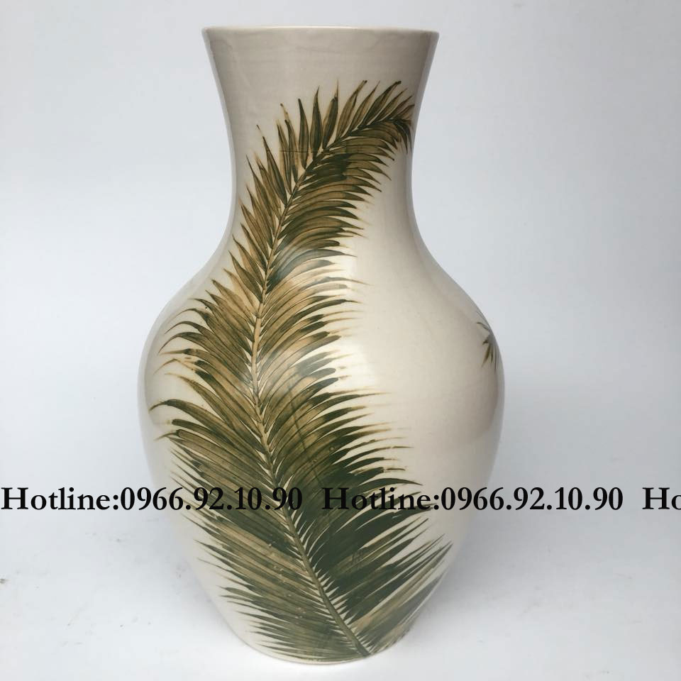 Bộ 2 lọ gốm Bát Tràng lá vạn tuế H20-30cm sang trọng