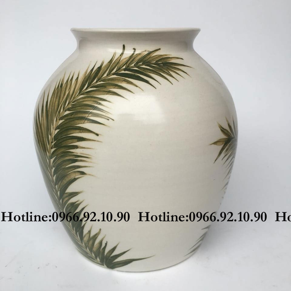 Bộ 2 lọ gốm Bát Tràng lá vạn tuế H20-30cm sang trọng