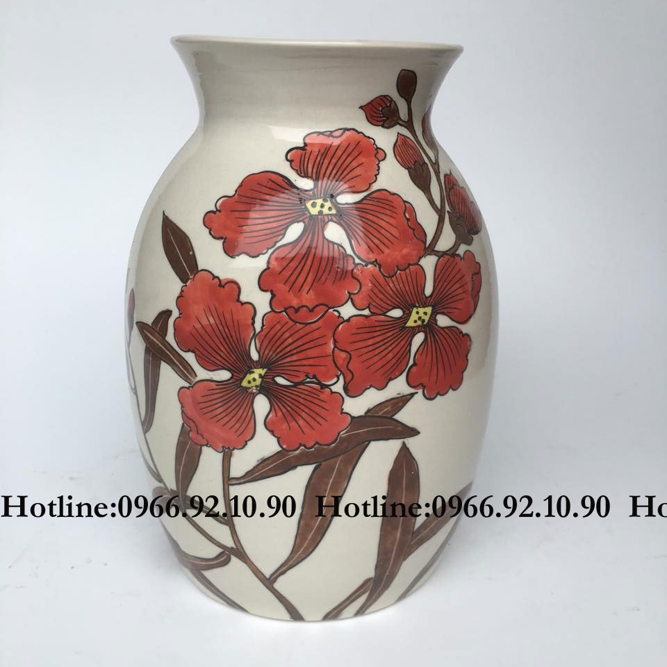 Lọ giả vuốt hoa đỏ gốm sứ Bát Tràng H24cm trang trí đẹp