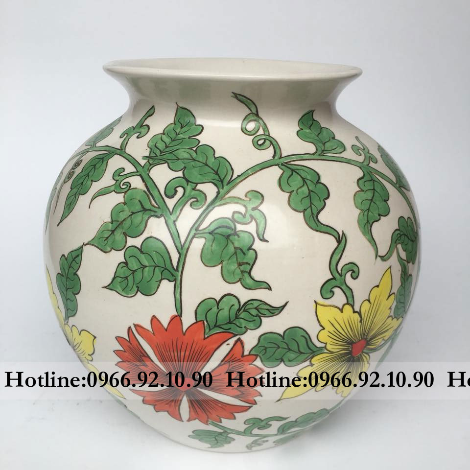 Vò giả Bát Tràng hoa dây H23cm rộng 25cm độc đáo, thủ công