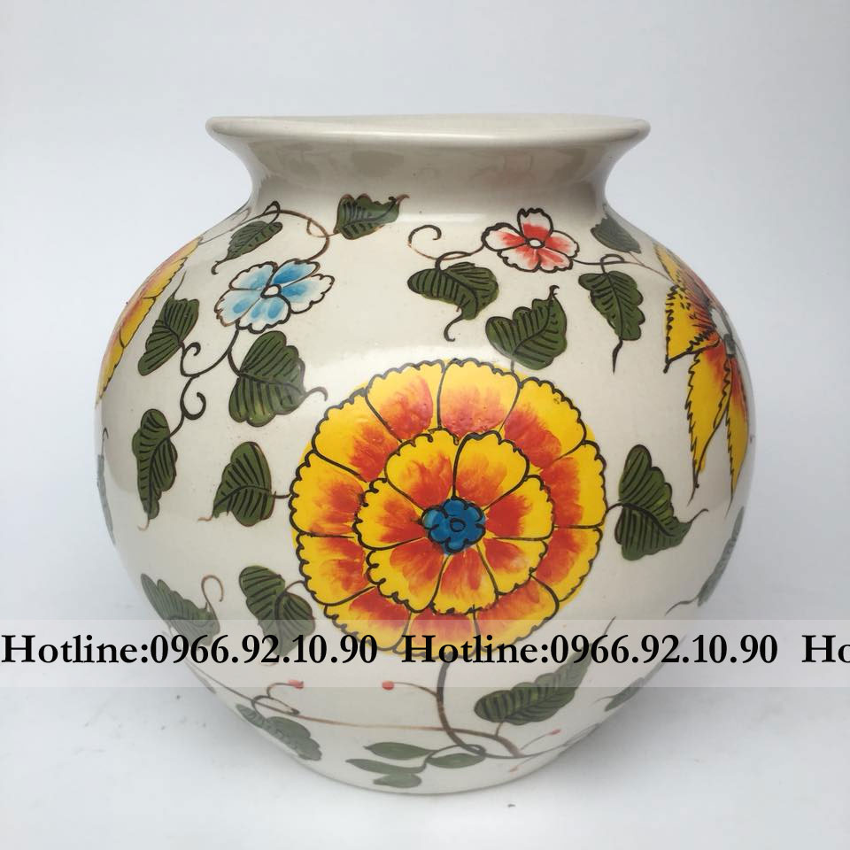 Vò giả Bát Tràng hoa dây H23cm rộng 25cm độc đáo, thủ công