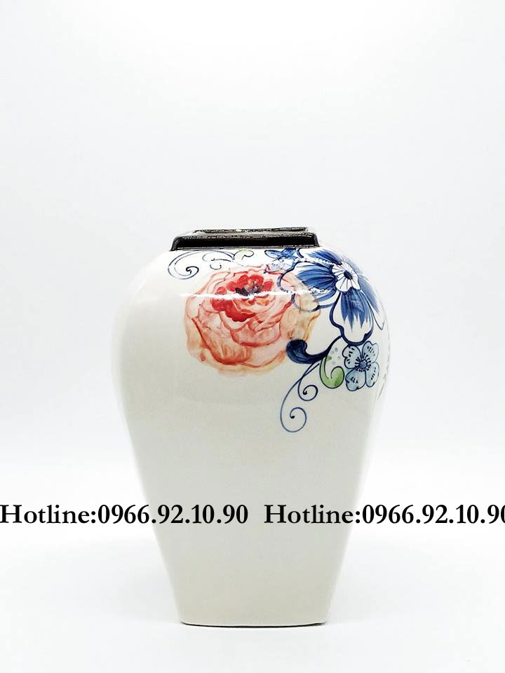 Lọ hoa sứ Bát Tràng vẽ tay cao cấp H33cm độc đáo sang trọng