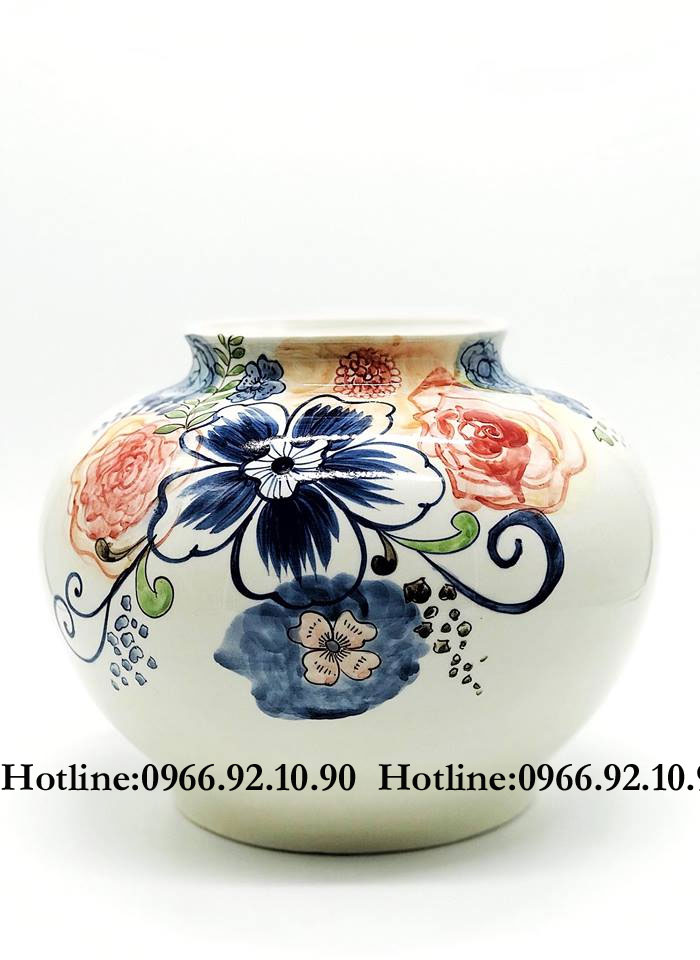 Vò tròn họa tiết hồng hạc tay vẽ size lớn 30cm men bóng sang trọng