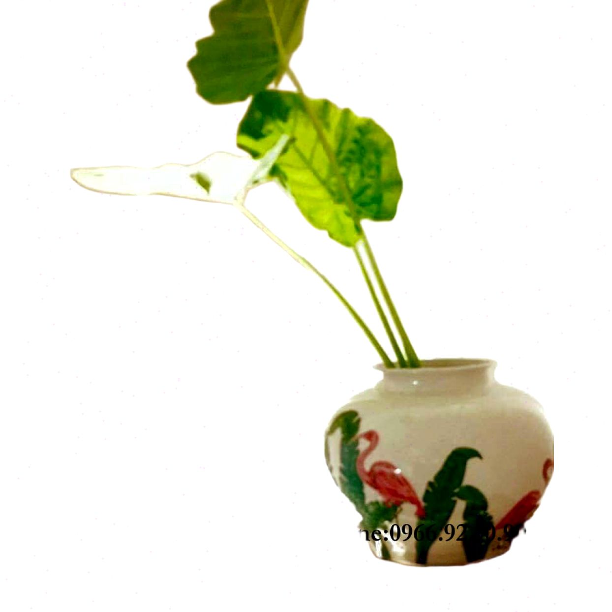 Vò tròn họa tiết hồng hạc tay vẽ size lớn 30cm men bóng sang trọng 