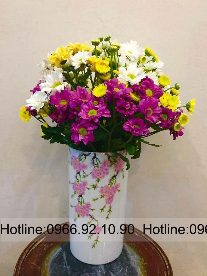 Bộ lọ hoa trụ tròn họa tiết đào 22-27cm sang trọng trang trí nhà 