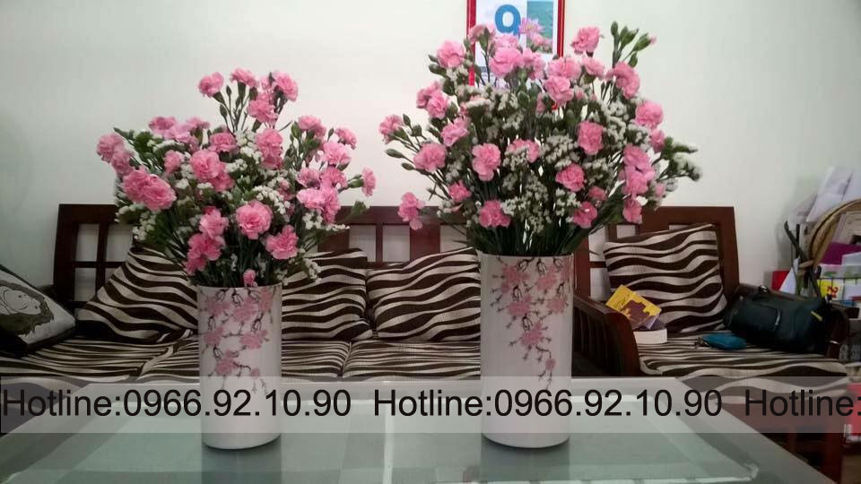 Bộ lọ hoa trụ tròn họa tiết đào 22-27cm sang trọng trang trí nhà