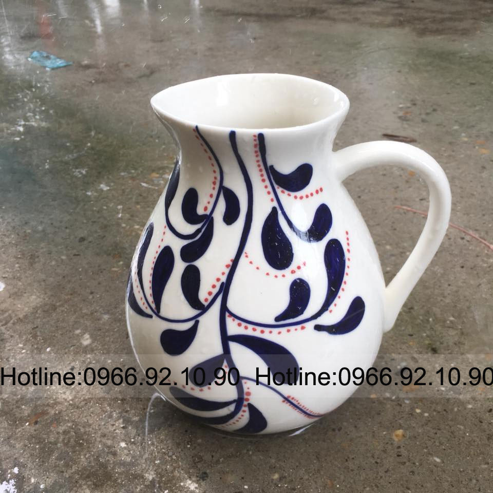 Lọ hoa gốm Bát Tràng vẽ tay bình sữa H18cm đẹp độc đáo mua ngay