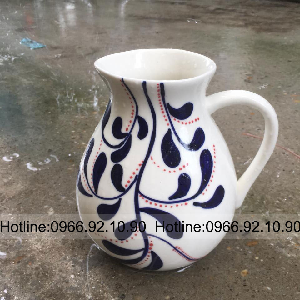 Lọ hoa gốm Bát Tràng vẽ tay bình sữa H18cm đẹp độc đáo mua ngay