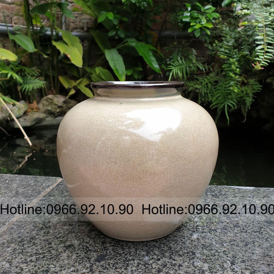 Vò tròn gốm sứ xám lông chuột H18cm D20cm sang trọng, dễ cắm