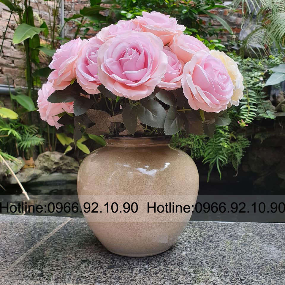 Vò tròn gốm sứ xám lông chuột H18cm D20cm sang trọng, dễ cắm