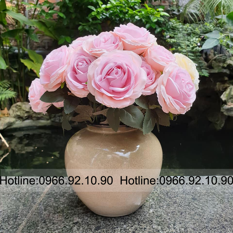 Vò tròn gốm sứ xám lông chuột H18cm D20cm sang trọng, dễ cắm