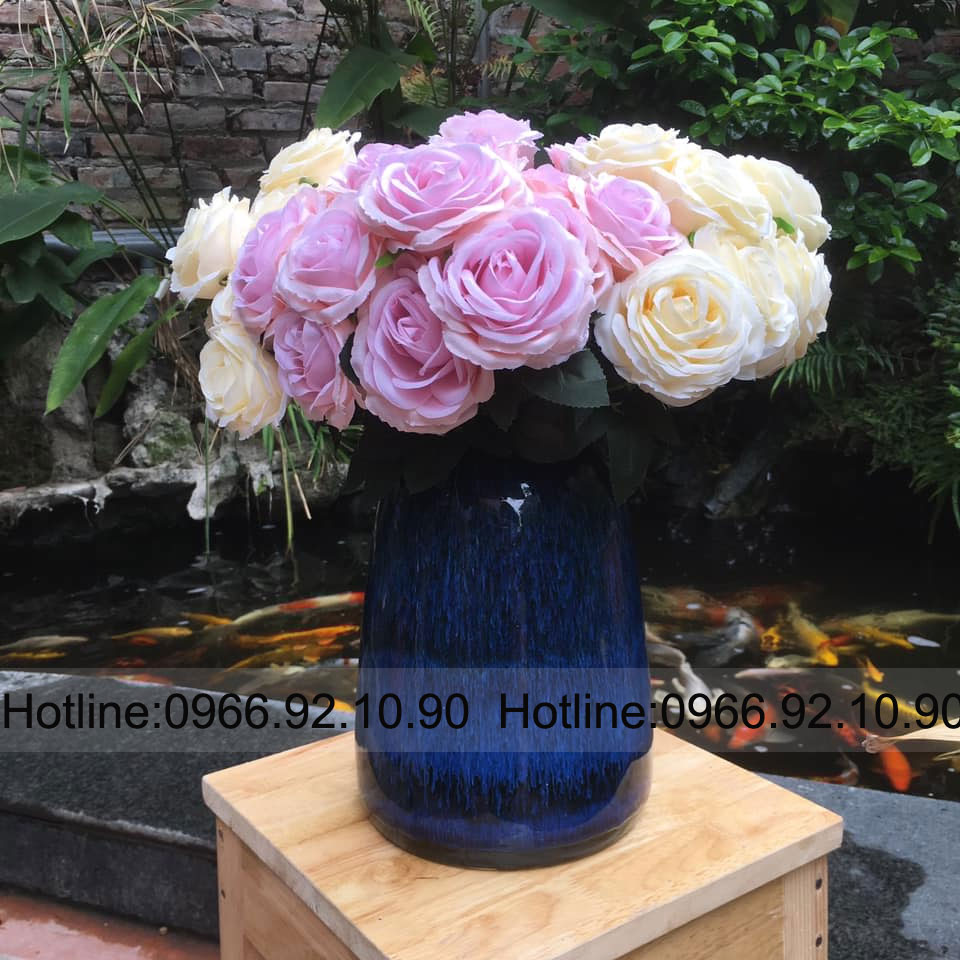 Lọ hoa men hỏa biến xanh Bát Tràng H24xD16cm tặng quà ý nghĩa