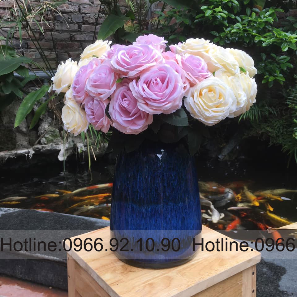 Lọ hoa men hỏa biến xanh Bát Tràng H24xD16cm tặng quà ý nghĩa