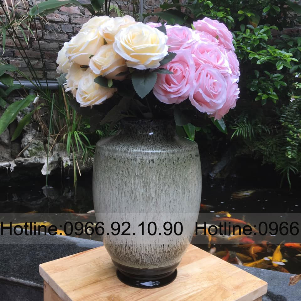 Lọ hoa men hỏa biến nâu xám Bát Tràng H27cm D20cm sang trọng trang trí